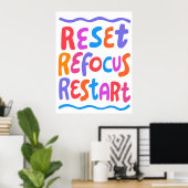 Poster RÉINITIALISER REFOCUS REDÉMARRER Lettres de bulles (Bureau à domicile)