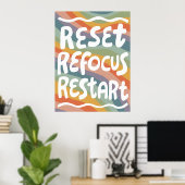 Poster RÉINITIALISER REFOCUS REDÉMARRER Lettres de bulles (Bureau à domicile)