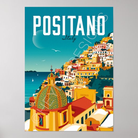 Poster - Reis naar het eiland Positano (Voorkant)