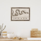 Poster Rejoignez ou mourrez Benjamin Franklin Caricature  (Cuisine)