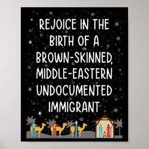 Poster Réjouissez-vous de la naissance d'un Noël moyen-or