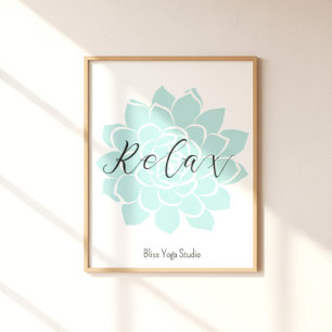 Poster Relax Green White Yoga Quotes Zen Fitness Work Out