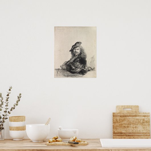 Poster Rembrandt - Auto-Portrait Se Prolongant Sur Un Rep (Cuisine)