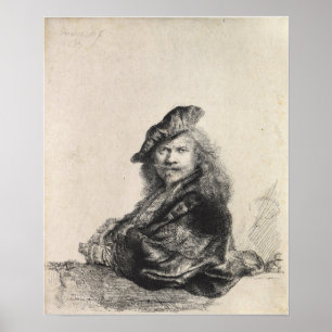 Poster Rembrandt - Autoportrait appuyé sur un rebord de p