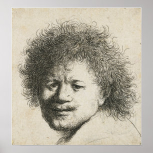 Poster Rembrandt - Autoportrait, Cheveux longs et broussa