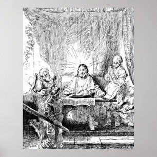 Poster Rembrandt Etching Supper à Emmaus