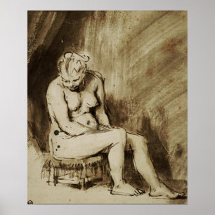 Poster Rembrandt - Femme Assis Sur Tabouret