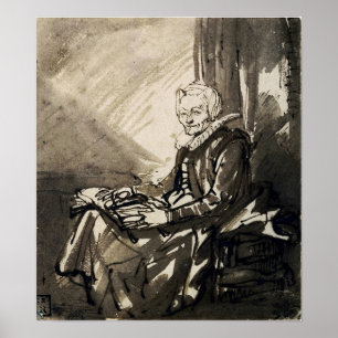 Poster Rembrandt - Femme assise avec un livre ouvert sur