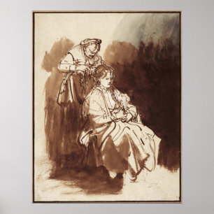 Poster Rembrandt - Jeune femme se faisant tresser les che