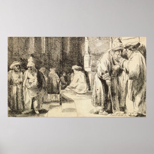 Poster Rembrandt - Juifs dans la synagogue (Devant)