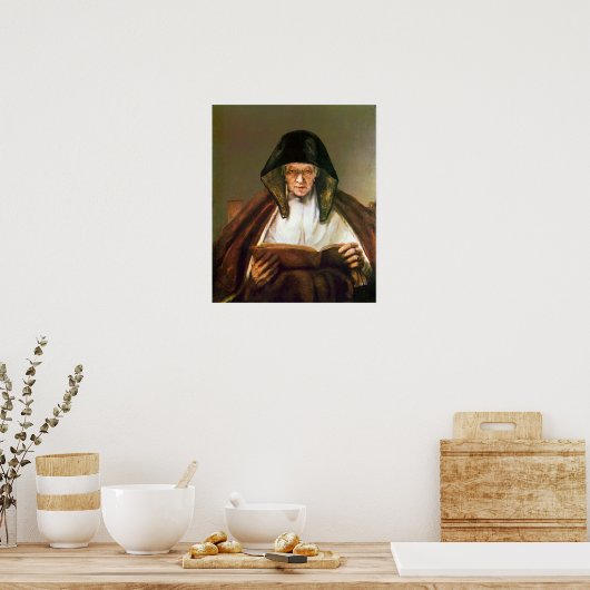 Poster Rembrandt - Lecture d'une vieille femme (Cuisine)