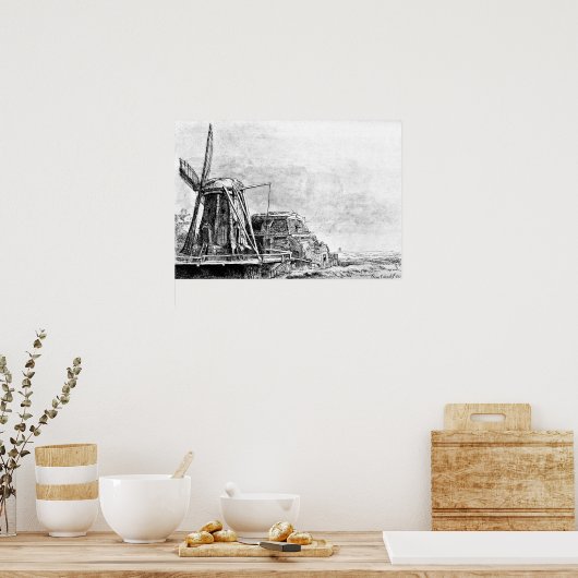Poster Rembrandt Mill Etching (Cuisine)