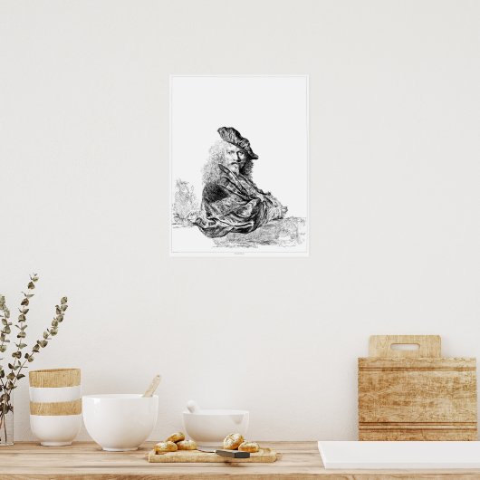 Poster Rembrandt Self Portrait Etching (Cuisine)