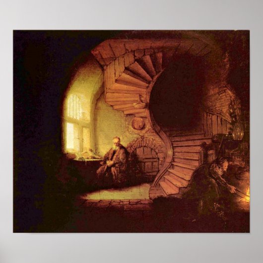 Poster Rembrandt van Rijn - Philosophe en méditation (Devant)