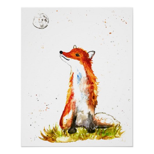 Poster Ren aquarelle Art Orange Brun Forêt Animal (Devant)