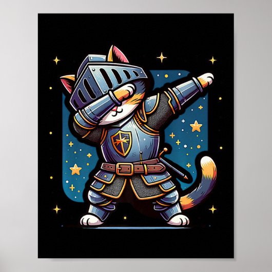 Poster Ren Faire Chevalier médiéval Dabbing Chat Kitten D (Devant)