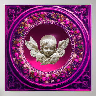 POSTER RENAISSANCE FLORENTINE ANGEL ROSE FLORAL COURONNE