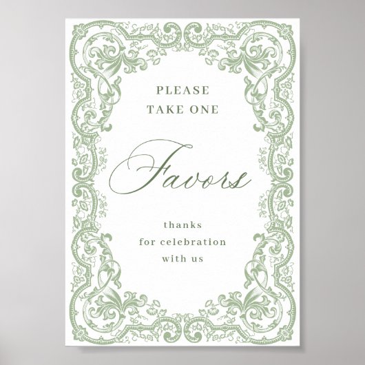 Poster Renaissance Ornate Sage Green Faveurs Mariage (Devant)