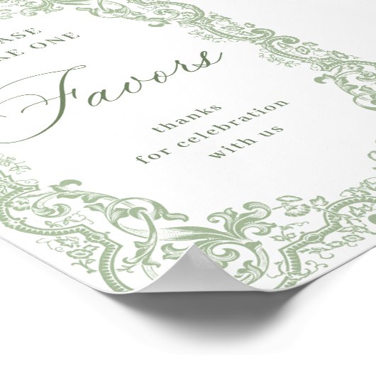 Poster Renaissance Ornate Sage Green Faveurs Mariage (Coin)