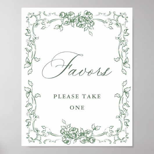 Poster Renaissance Ornate Sage Green Faveurs Mariage (Devant)