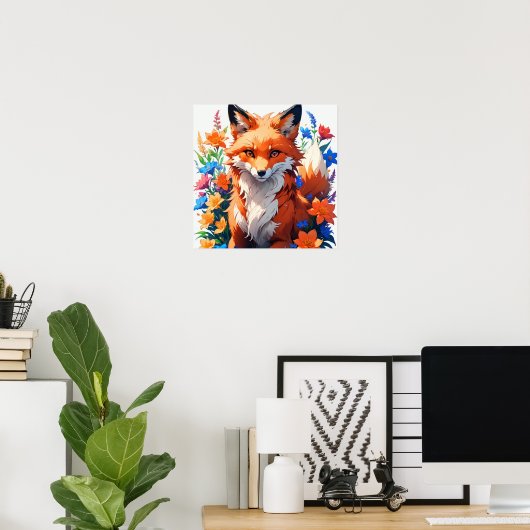 Poster Renard à fleurs (Bureau à domicile)
