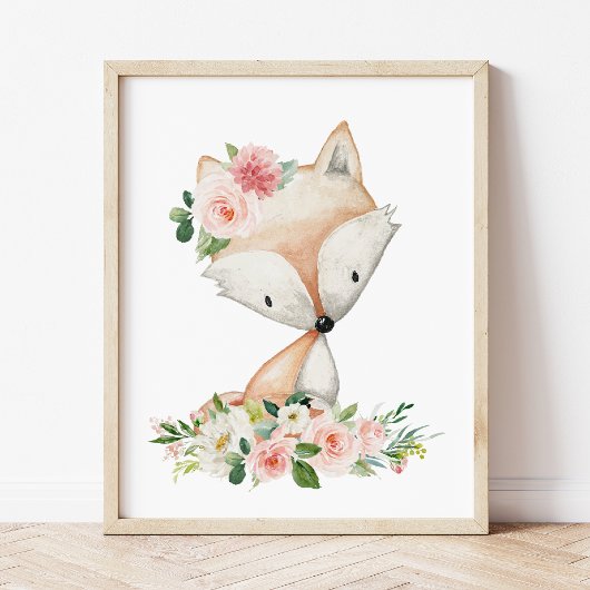Poster Renard, Animaux De Bois, Boho, Fleurs Roses