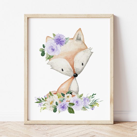 Poster Renard, Animaux Des Bois, Boho, Fleurs Violettes