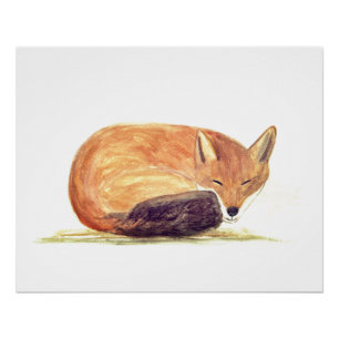 Poster Renard aquarelle Orange Marron Art Forestier Anima