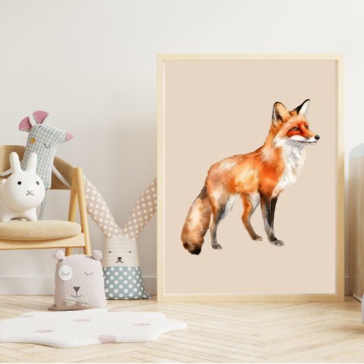 Poster renard aquarelle sur beige