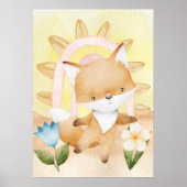 Poster Renard, Bébé Animaux, Boho, Fleurs, Arc-en-ciel (Devant)