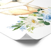 Poster Renard bébé, Animaux de bois, Boho, Fleurs bleues (Coin)