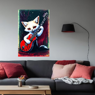 Poster Renard blanc jouant de la guitare Art AI