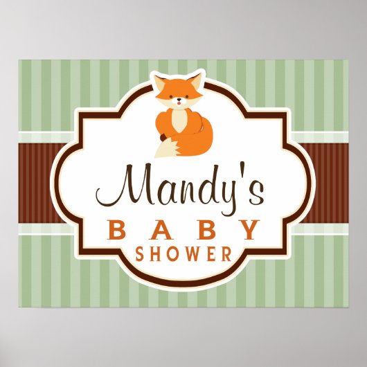 Poster Renard boisé; Orange, Sage, Baby shower Brown (Devant)
