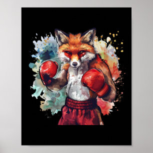 Poster Renard Boxeur Avec Gants De Boxe Kickboxing Drôle 