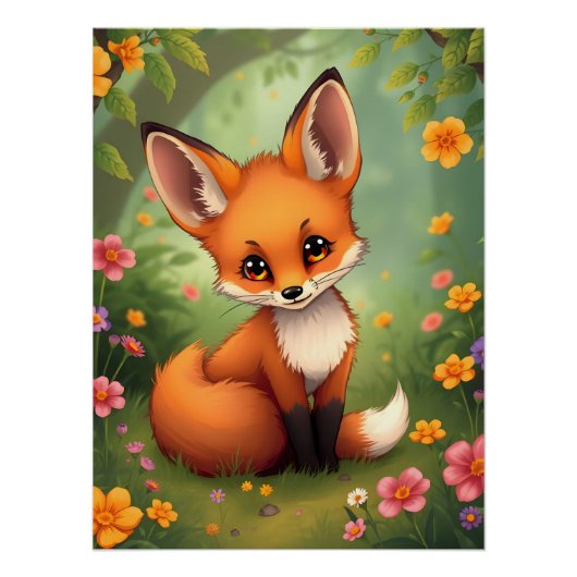 Poster Renard brun mignon dans la forêt (Devant)
