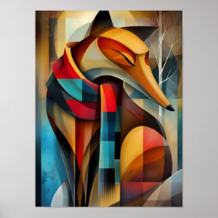 Poster Renard Charmant – Élégance Cubiste dans une Écharp