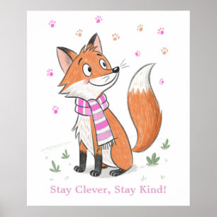 Poster Renard Cheeky Rose Woodland - Jouer animal Doodle