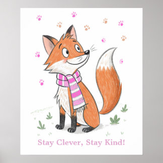 Poster Renard Cheeky Rose Woodland - Jouer animal Doodle