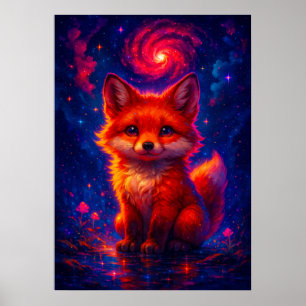 Poster Renard cosmique avec Galaxy Sky Imaginaire animal
