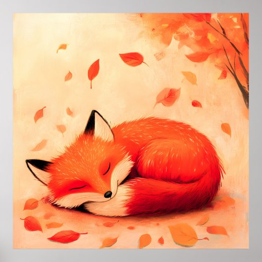 Poster Renard couché dans la forêt d'automne (Devant)