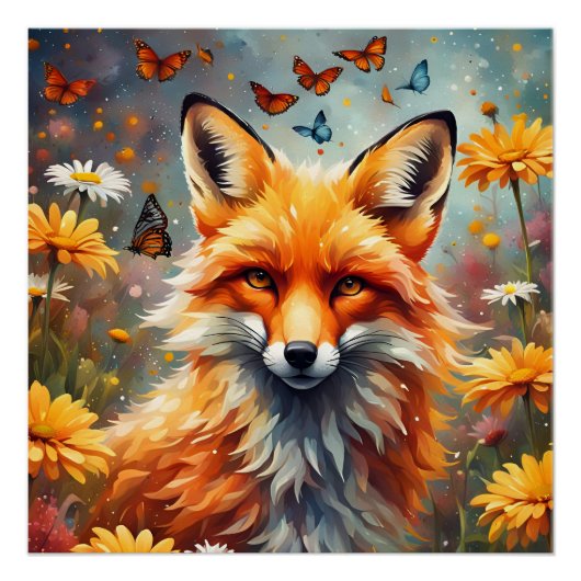 Poster Renard dans la prairie (Devant)