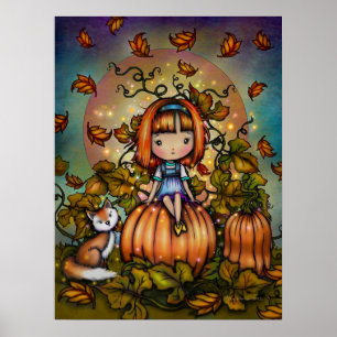 Poster Renard dans le champ de citrouilles Art automnal m