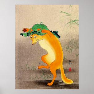 Poster Renard dansant Ohara Koson 1910