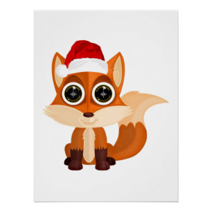 Poster Renard de Noël mignon dessin animé animal de fête 