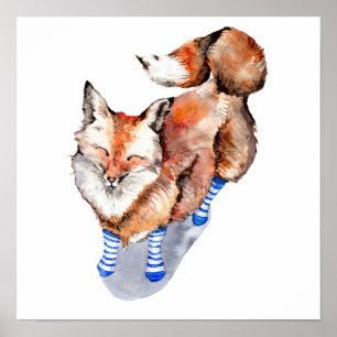 Poster Renard en Chaussettes