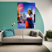 Poster Renard en uniforme et feu d'artifice | AI Art Post