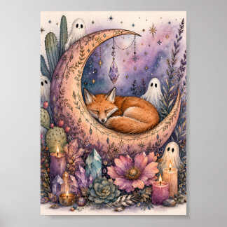 Poster Renard endormi fantaisiste Croissant de Lune Fantô