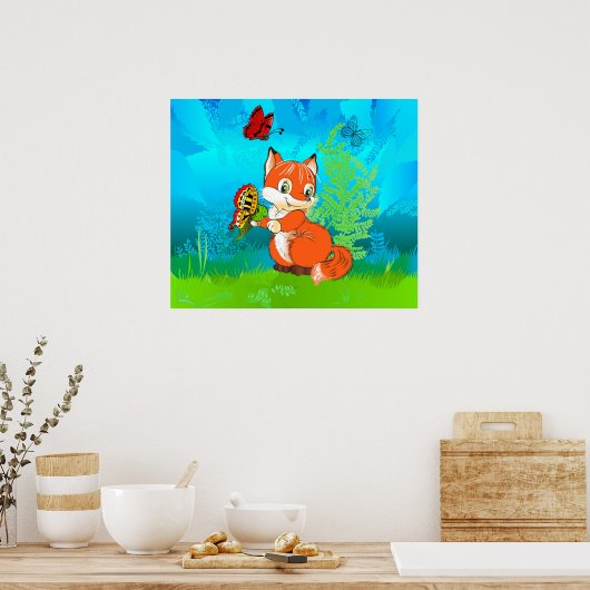 Poster renard et papillon (Cuisine)