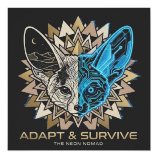 Poster Renard Fennec Géométrique Cyberpunk (Devant)