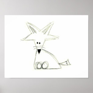 Poster renard gribouillage noir blanc gris simple dessin